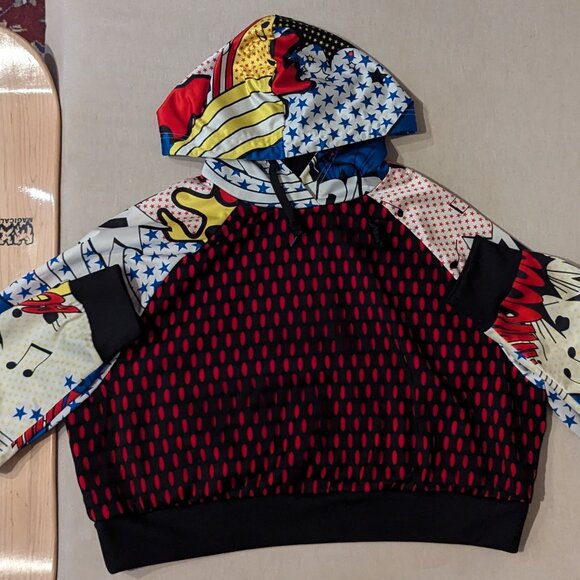 adidas Originals Tops - ADIDAS x RITA ORA SUPER HERO POP ART CROPPED HOODIE US L